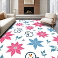 thumbnail image 1 of ODIKA 8'x10' Machine Washable Non-Slip Area Rug, Whimsical Winter Snowman and Poinsettia Medley with Frosted Leaf Design High Traffic Rug with Pad, Pink, 737935, 1 of 8