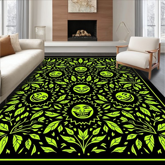 ODIKA 8x10 Machine Washable Non-Slip Area Rug, Wicked Blossom Laughing Spirit High Traffic Rug, Black, 728183
