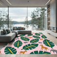 thumbnail image 1 of ODIKA 8'x10' Machine Washable Non-Slip Area Rug, Wild Wonders Safari Animal Collage with Tropical Leaf Motifs High Traffic Rug, Pink, 929193, 1 of 7