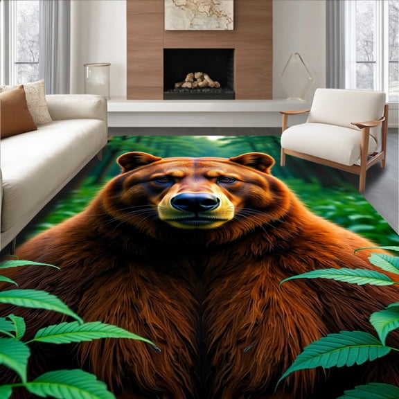 ODIKA 8'x10' Machine Washable Non-Slip Area Rug, Forest Portrait Cabin Themed Slip Resistant High Traffic Rug, Brown, 491023