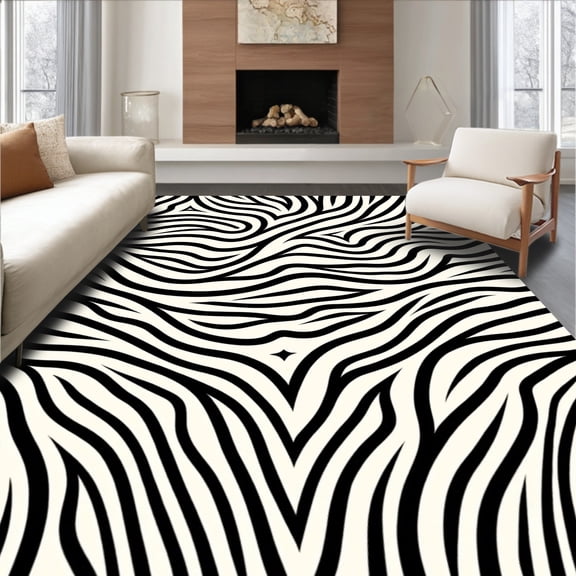 ODIKA 8'x10' Machine Washable Non-Slip Area Rug, Wildlife Inspired Abstract Floor High Traffic Rug with Pad, Black, 660184