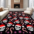 thumbnail image 1 of ODIKA 8'x10' Machine Washable Non-Slip Area Rug, Winter Skull Santa Hat Illustration with Cane Accents High Traffic Rug with Pad, Black, 735445, 1 of 8