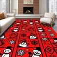 thumbnail image 1 of ODIKA 8'x10' Machine Washable Non-Slip Area Rug, Winter Wonderland Featuring Playful Snowman and Patterned Grid High Traffic Rug with Pad, Red, 732191, 1 of 8