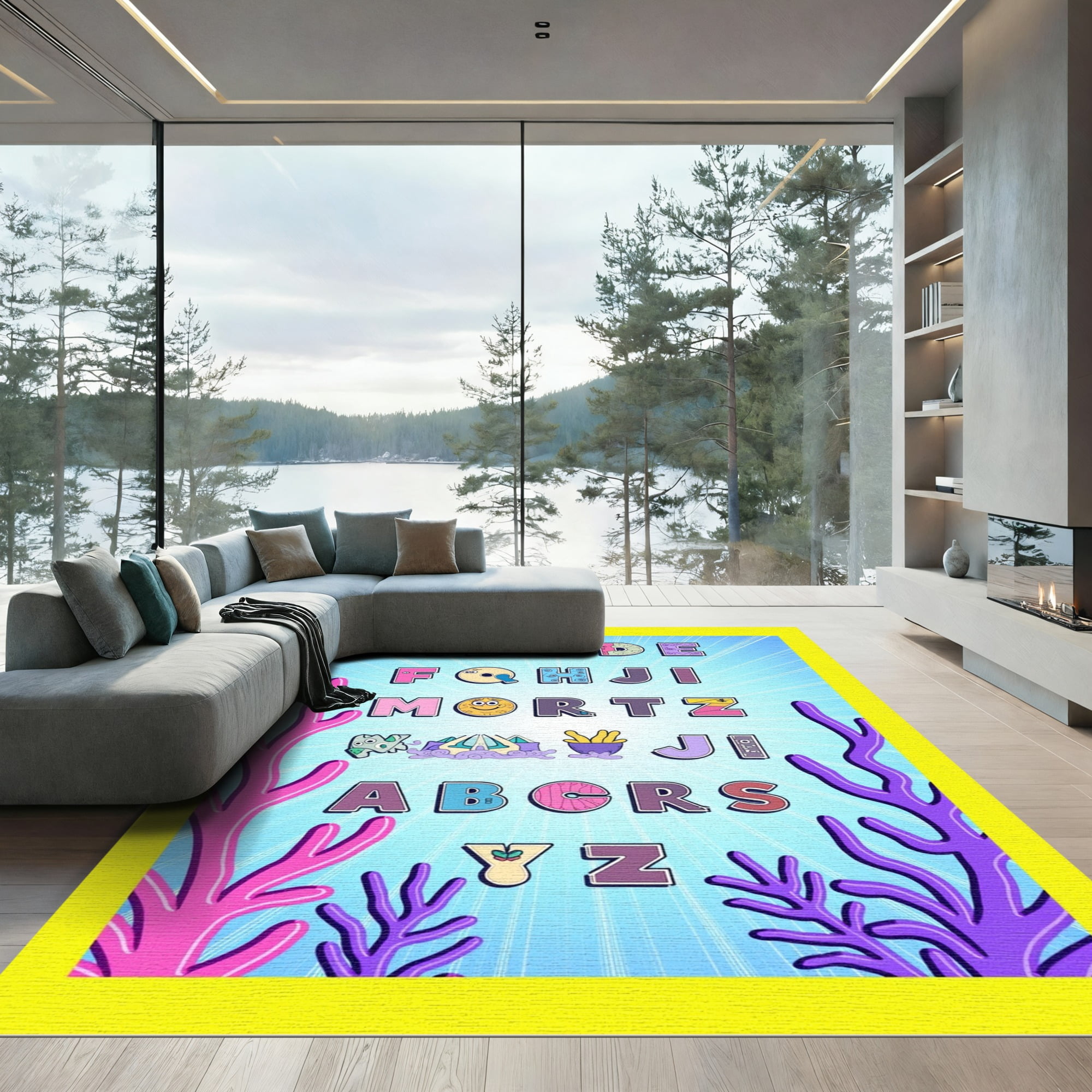 Study Rug Example ODIKA 8'x10' Machine Washable Non-Slip Area Rug, Wonderland Alphabet ...