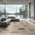 thumbnail image 1 of ODIKA 9'x12' Beige Taupe Geometric Modern Design Washable Area Rug Contemporary Abstract Pattern with Rectangles for Dining Room, Basement, Large Office, Non-Slip Chair-Friendly, 1 of 5