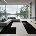 thumbnail image 1 of ODIKA 9'x12' Black Contemporary Geometric Pile Washable Area Rug Subtle Brushstroke Marks Asymmetric Modern Flat Design Non-Shedding, Easy Care for Master Suite, California King, Under Bed, 1 of 7