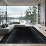 Basenebt Frame ODIKA 9'x12' Black Minimalist Bordered Frame Pile Washable Area Rug ...
