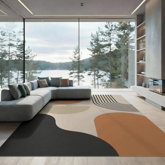 ODIKA 9'x12' Black Terracotta Modern Abstract Design Washable Area Rug Mid Century Geometric Elegance for Master Suite, California King, Under Bed, Non-Shedding, Easy Care
