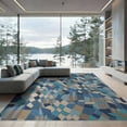thumbnail image 1 of ODIKA 9'x12' Blue Beige Geometric Abstract Washable Area Rug Dynamic Mosaic Inspired by Modern Art for Great Room, Indoor Concept, Large Living Low Pile, Flatwoven, 1 of 7
