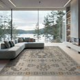 thumbnail image 1 of ODIKA 9'x12' Blue Beige Geometric Medallion Design Washable Area Rug Intricate Symmetrical Pattern with Border Details for Great Room, Indoor Concept, Large Living Low Pile, Flatwoven, 1 of 7
