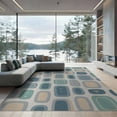 thumbnail image 1 of ODIKA 9'x12' Blue Beige Retro Geometric Pattern Washable Area Rug Mid-Century Modern Brindle Stripe Design Non-Slip, Chair-Friendly for Dining Room, Basement, Large Office, 1 of 5
