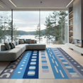 thumbnail image 1 of ODIKA 9'x12' Blue Gray Geometric Stripes Design Washable Area Rug Modern Handwoven Pattern with Circles Non-Slip, Chair-Friendly for Dining Room, Basement, Large Office, 1 of 7