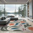 thumbnail image 1 of ODIKA 9'x12' Coral Teal Elegance with Ruby Floral Washable Area Rug Charming Botanical Patterns Graceful Foliage Non-Slip, Chair-Friendly for Dining Room, Basement, Large Office, 1 of 5