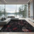 thumbnail image 1 of ODIKA 9'x12' Dark Floral Exotic Garden Night Washable Area Rug Elegant Botanical Design with Butterflies Non-Slip, Chair-Friendly for Dining Room, Basement, Large Office, 1 of 7