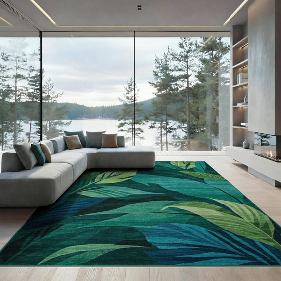 ODIKA 9'x12' Elegant Multi Hued Nature Inspiration Washable Area Rug for Great Room, Indoor Concept, Large Living Low Pile, Flatwoven