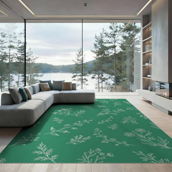 Green Solid Pattern Rug ODIKA 9'x12' Green Kelly Botanical Elegance Washable Area Rug Charming ...