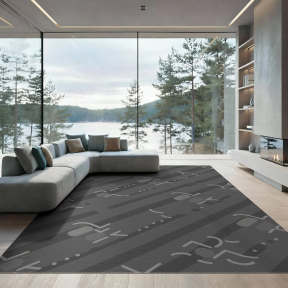 ODIKA 9'x12' Grey Diagonal Striped Modern Abstract Washable Area Rug Contemporary Pattern with Scattered Dotted Non-Shedding, Easy Care for Master Suite, California King, Under Bed