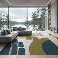 thumbnail image 1 of ODIKA 9'x12' Ivory Olive Geometric Abstract Design Washable Area Rug Art Inspired Modern Pattern Motif Low Pile, Flatwoven, for Great Room, Indoor Concept, Large Living, 1 of 7