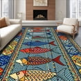 thumbnail image 1 of ODIKA 9'x12' Machine Washable Non-Slip Area Rug, East Urban Vibrant Lake House Fish Decorative Blue High Traffic Rug, Blue, 2718, 1 of 7