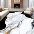 thumbnail image 1 of ODIKA 9'x12' Machine Washable Non-Slip Area Rug, Lezlee Abstract Marble Veins Modern Gold Border High Traffic Rug, White, 129308, 1 of 7