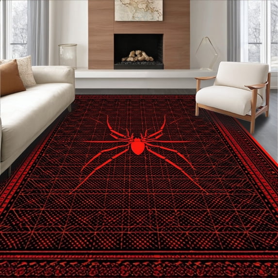 ODIKA 9'x12' Machine Washable Non-Slip Area Rug, Striking High Contrast Insect Illustration High Traffic Rug, Black, 36578