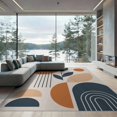 thumbnail image 1 of ODIKA 9'x12' Navy Blue Orange Modern Geometric Washable Area Rug Mid-Century Style with Bold Shapes and Lines for Great Room, Indoor Concept, Large Living Low Pile, Flatwoven, 1 of 6
