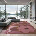 thumbnail image 1 of ODIKA 9'x12' Pink Brown Warm Floral Mid-Century Washable Area Rug Retro Blooming Pot Design with Flowing Shapes for Great Room, Indoor Concept, Large Living Low Pile, Flatwoven, 1 of 7