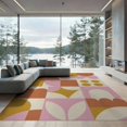 thumbnail image 1 of ODIKA 9'x12' Pink and Mustard Geometric Blocks Washable Area Rug Retro Sunrise Tile Pattern for Modern Decor for Dining Room, Basement, Large Office, Non-Slip Chair-Friendly, 1 of 5
