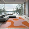 thumbnail image 1 of ODIKA 9'x12' Pink Orange Mid Century Modern Design Washable Area Rug Retro Abstract Pattern with Flowing Curves for Master Suite, California King, Under Bed, Non-Shedding, Easy Care, 1 of 7
