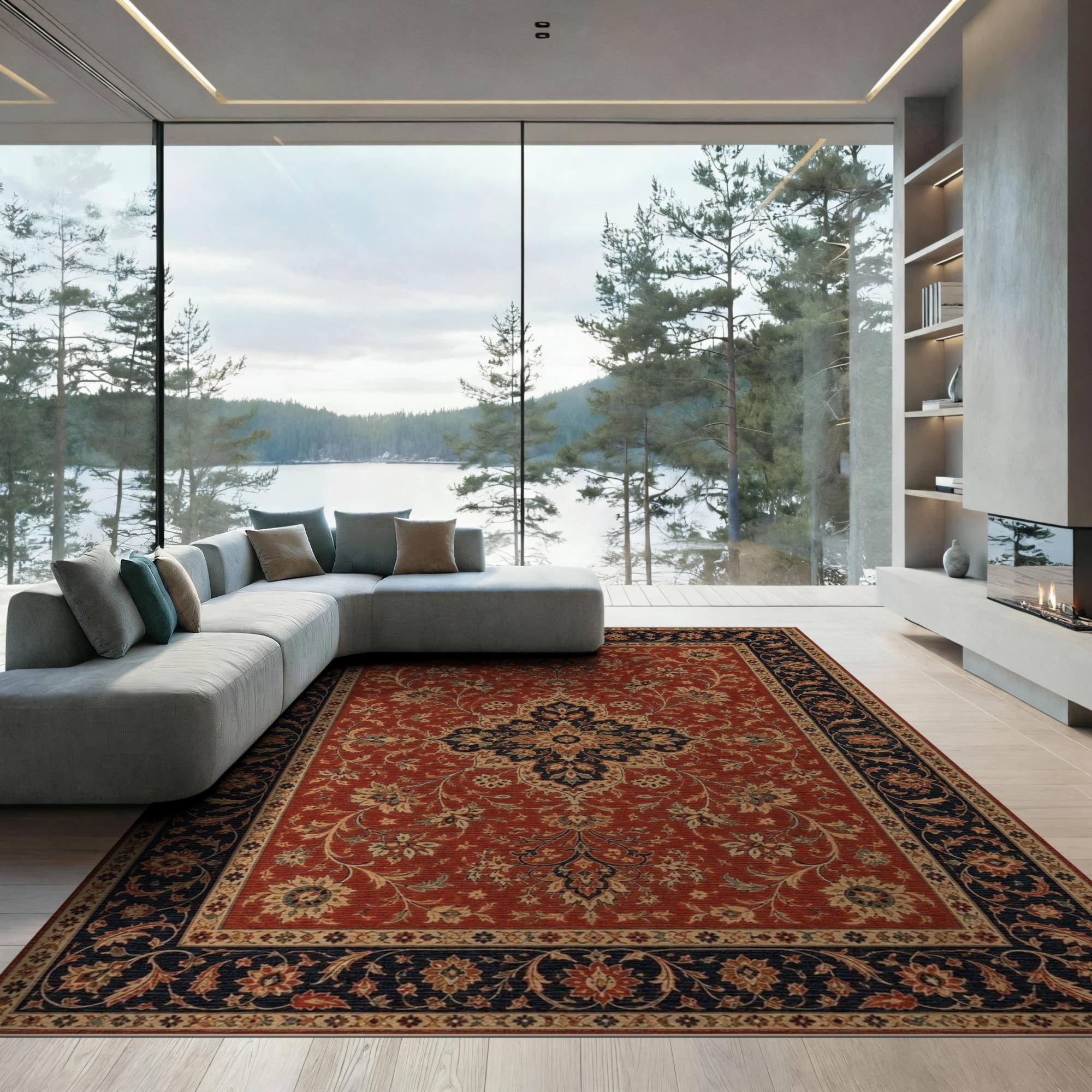 ODIKA 9'x12' Red Gold Medallion Tabriz Design Washable Area Rug Elegant ...