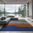 thumbnail image 1 of ODIKA 9'x12' Sky Blue Desert Horizon Abstract Landscape Washable Area Rug Contemporary Geometric Rolling Hills With Flowing Shapes for Dining Room, Basement, Large Office, Non-Slip Chair-Friendly, 1 of 7
