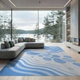 thumbnail image 1 of ODIKA 9'x12' Sky Blue Oasis Swirl Contemporary Bath Washable Area Rug Flowing Abstract Waves With Droplet Motifs Modern Geometric for Dining Room, Basement, Large Office, Non-Slip Chair-Friendly, 1 of 7
