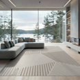 thumbnail image 1 of ODIKA 9'x12' Tan Beige Geometric Striped Design Washable Area Rug Modern Abstract Lines with Unique Patterns Non-Slip, Chair-Friendly for Dining Room, Basement, Large Office, 1 of 7