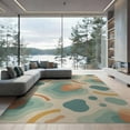 thumbnail image 1 of ODIKA 9'x12' Teal Abstract Waves Watercolor Washable Area Rug Modern Fluid Design With Shapes And Serene Wave Non-Slip, Chair-Friendly for Dining Room, Basement, Large Office, 1 of 7