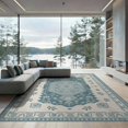 thumbnail image 1 of ODIKA 9'x12' Teal Cream Floral Medallion Design Washable Area Rug Elegant Geometric Border with Vintage Charm Non-Shedding, Easy Care for Master Suite, California King, Under Bed, 1 of 7