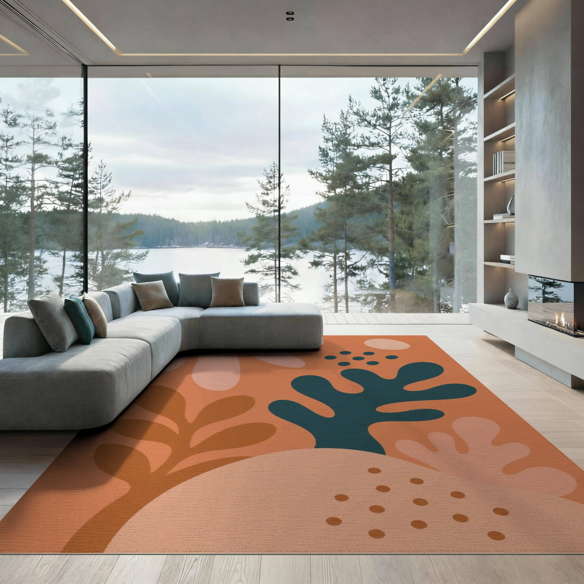 ODIKA 9'x12' Teal Terracotta Abstract Design Washable Area Rug Modern ...