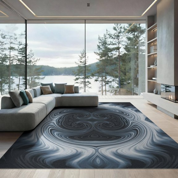 ODIKA 9'x12' Washable Area Rug Adult Crisp Cave Printed Rectangular Abstract Grey for Master Suite, California King, Under Bed, Non-Shedding, Easy Care