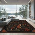 thumbnail image 1 of ODIKA 9'x12' Washable Area Rug Autumnal Earth Tones Enchanted Forest Design Elegant Wildlife and Foliage with Starry for Great Room, Indoor Concept, Large Living Low Pile, Flatwoven, 1 of 7