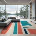 thumbnail image 1 of ODIKA 9'x12' Washable Area Rug Bathroom Retro Surfboard Wave Nautical Ocean Funky Theme Waves for Master Suite, California King, Under Bed, Non-Shedding, Easy Care, 1 of 7