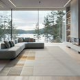 thumbnail image 1 of ODIKA 9'x12' Washable Area Rug Beige Composition Abstract Stripe Wave Minimalist Neutral Cream for Master Suite, California King, Under Bed, Non-Shedding, Easy Care, 1 of 7