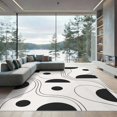 thumbnail image 1 of ODIKA 9'x12' Washable Area Rug Black White Abstract Curves and Dots Design Elegant Geometric Flow with Bold Circular for Dining Room, Basement, Large Office, Non-Slip Chair-Friendly, 1 of 7