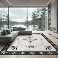 thumbnail image 1 of ODIKA 9'x12' Washable Area Rug Black White Elegant Floral Symmetry Design Classic Geometric Border with Central Motif for Dining Room, Basement, Large Office, Non-Slip Chair-Friendly, 1 of 7