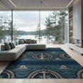 thumbnail image 1 of ODIKA 9'x12' Washable Area Rug Boat Ocean Hooked Compass Navigation Theme Traditional Sailing for Dining Room, Basement, Large Office, Non-Slip Chair-Friendly, 1 of 7
