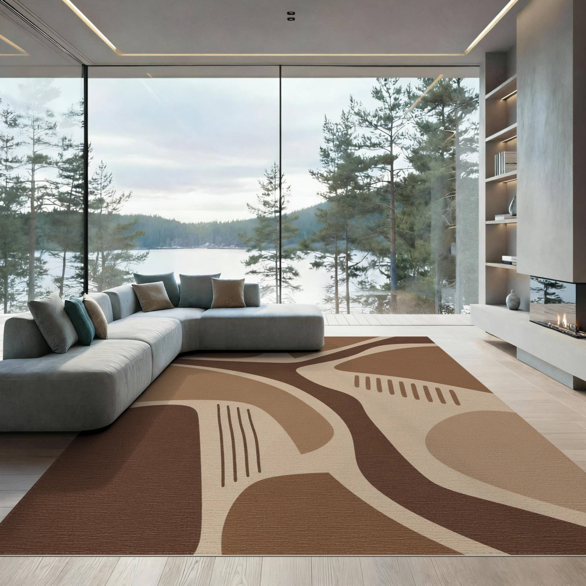 ODIKA 9'x12' Washable Area Rug Brown Earthy Abstract Geometric Design ...