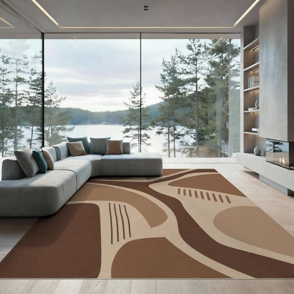 Earthy Looking Rugs ODIKA 9'x12' Washable Area Rug Brown Earthy Abstract Geometric Design ...