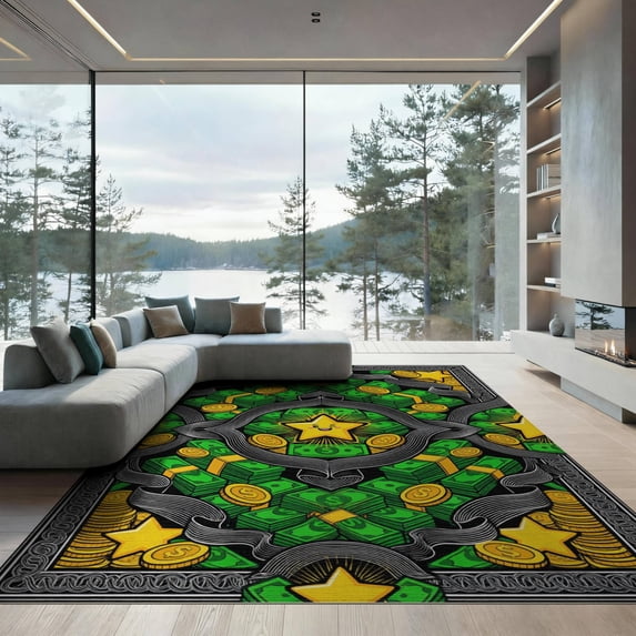 ODIKA 9'x12' Washable Area Rug Cartoon Graphic Stacks Men Movie Funky Designer Guys Mens Refined for Dining Room, Basement, Large Office, Non-Slip Chair-Friendly