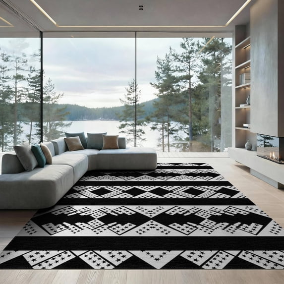ODIKA 9'x12' Washable Area Rug Under Contrasting Door Wide Stripe Layering Doormat Front Underlay for Master Suite, California King, Bed, Non-Shedding, Easy Care