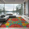 thumbnail image 1 of ODIKA 9'x12' Washable Area Rug Contrasting Pink Freeform Shapes Border Abstract Orange for Dining Room, Basement, Large Office, Non-Slip Chair-Friendly, 1 of 7