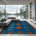 thumbnail image 1 of ODIKA 9'x12' Washable Area Rug Creature Design With Octopus Turtle Fish And Coral Ocean Sea Refined Structured for Dining Room, Basement, Large Office, Non-Slip Chair-Friendly, 1 of 7