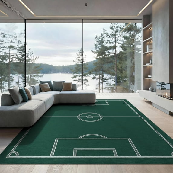 ODIKA 9'x12' Washable Area Rug Doormat Athletic Door Pitch Displaying Soccer Ground Lines Field for Dining Room, Basement, Large Office, Non-Slip Chair-Friendly